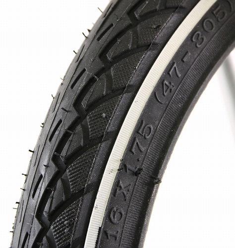 Buitenband 16 inch zwart met witte lijn