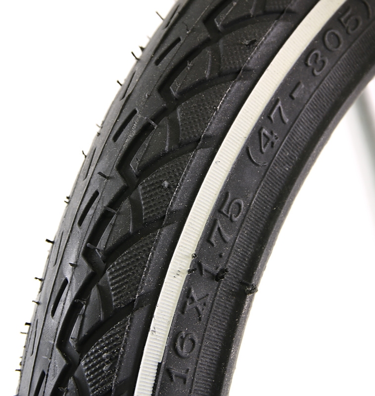 Buitenband 16 inch zwart met witte lijn